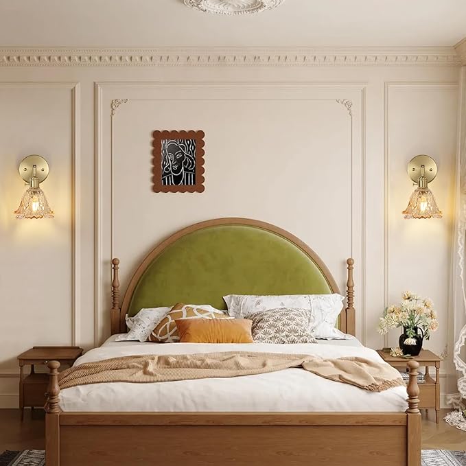 Vintage Wall Sconces, Cabbage Amber Lampshade & 180 Degree Adjustable, Brass Wall Lights, for Bedroom Living Room Hallway Aisle, Bulbs Not Included, ETL Listed - Bloomnest