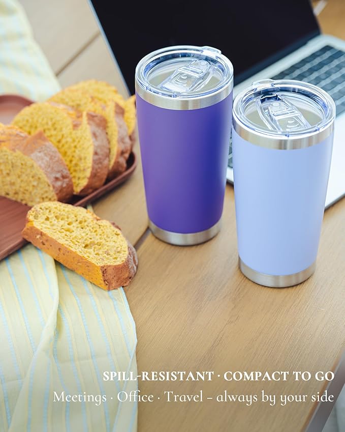 Travel Coffee Tumbler 20oz, 8 Pack Leakproof Travel Coffee Mug with Lid and Straw, Stainless Steel Double Wall Vacuum Insulated Tumbler for Hot/Iced Drinks (Textured Matte, Soft Pink) - Bloomnest