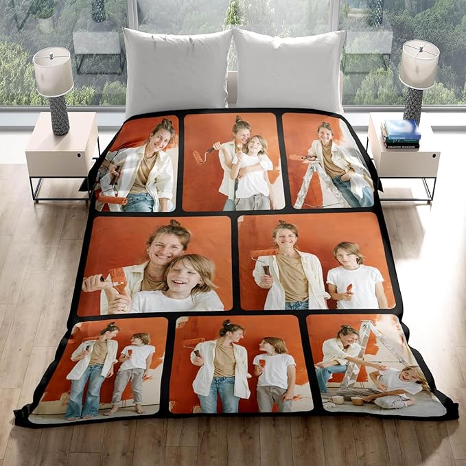 Custom Blankets with Photos for Family, Personalized Picture Blanket, Customized Blankets with Picture as Gifts for Chrimstas Birthday Mothers Day Fathers Day - Bloomnest