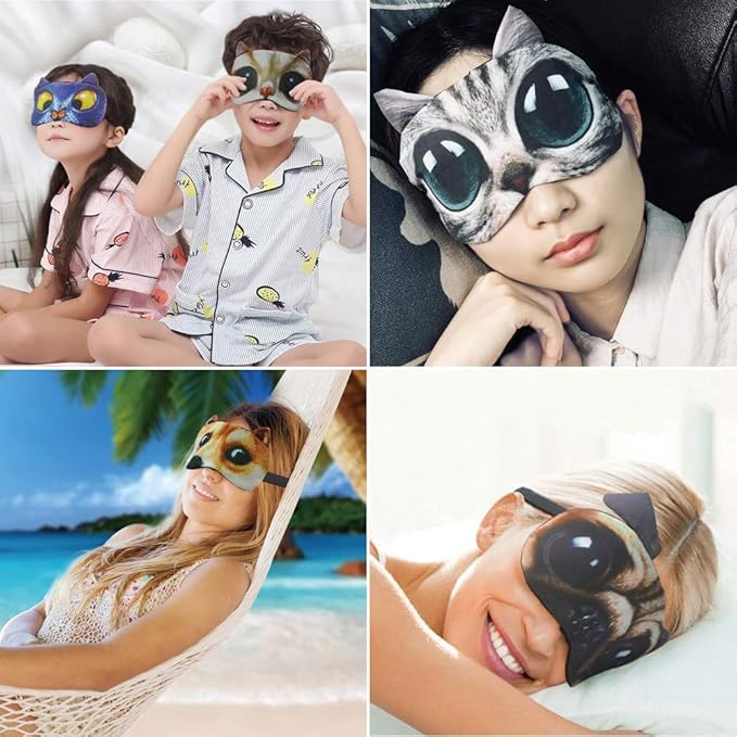 Tphon Sleep Mask for Adult Kids Boys Girls Funny Blindfolds Soft Cute Animal Sleeping Masks with Adjustable Strap for Travel Naps Shift Works Games - Bloomnest