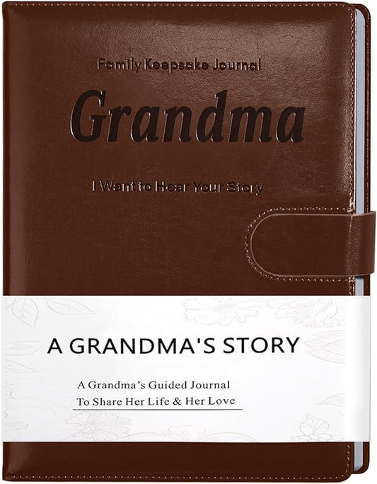 Artmag Grandma's Life Story Journal with 250+ Prompt Questions, Family Keepsake Book Leather Cover for Grandma to Share Her Memories for Birthday Mother's Day Christmas (Brown) - Bloomnest