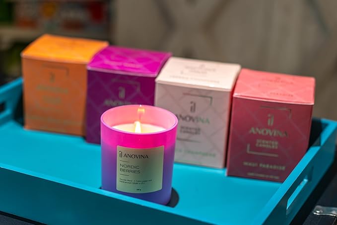 Anovina Nordic Berries Luxury Scented Candles | Exotic Nordic-Inspired Lingonberry, Rose & Musk Soy Blend Jar Candle | Hand Poured in USA | Highly Scented & Long Lasting - Bloomnest