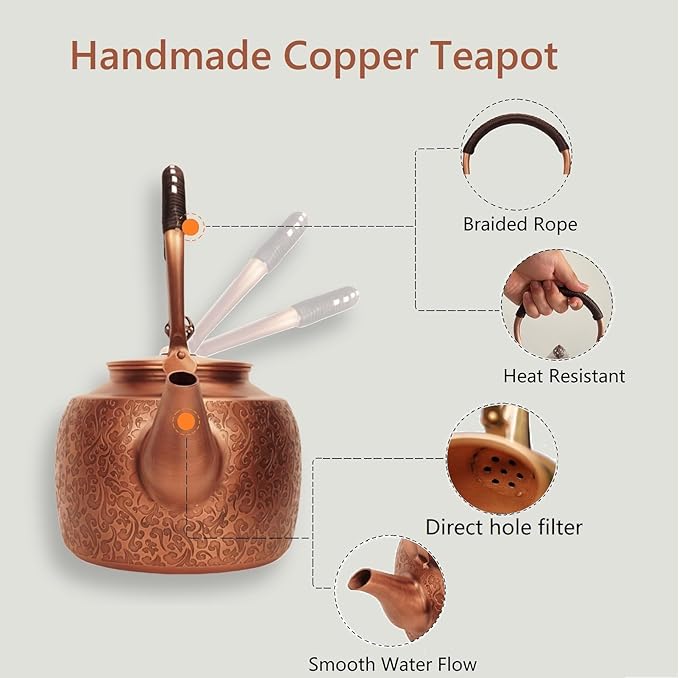 Kkekos Handmade Copper Kettle Copper Teapot for Stovetop 2000ml (Type4) - Bloomnest