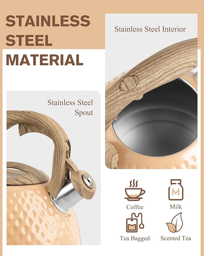 Tea Kettle,2.5 Quart Stovetop Tea Kettles Loud Whistle,Food Grade Stainless Steel Water kettles for Stove Top with Anti-hot Ergonomic Handle,Suitable for All Heat Sources - Bloomnest