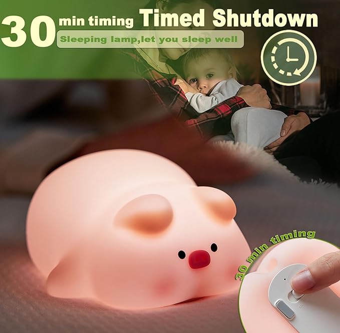 Cute Pig Lamp, Fun Lying Flat Pig Night Light, LED Squishy Animal Novelty Lamp, Light up Duck for Kids Great Gift, 3 Level Dimmable Nursery Nightlight Rechargeable Bedside Touch Lamp (Pig Lamp) - Bloomnest