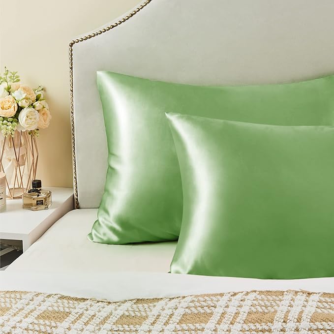 BEDELITE Satin Pillowcase for Hair and Skin, Super Soft Similar to Silk Pillow Cases 4 Pack with Envelope Closure, Cooling Pillowcases for Women Men (20"x30" Queen Size, Sage Green) - Bloomnest