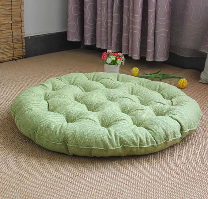 Large Linen Floor Cushions,Round Futon Pillows Japanese Style Tufted Floor Pillows Meditation Cushions for Seating On Pad for Yoga Sofa Balcony(Size:65x65cm(26x26inch),Color:Light Green) - Bloomnest