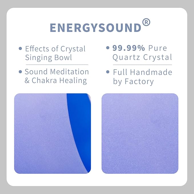 ENERGYSOUND 432Hz Perfect Pitch G Note Throat Chakra Blue Colored Frosted Quartz Crystal Singing Bowl 8 inch mallet & o-ring included - Bloomnest