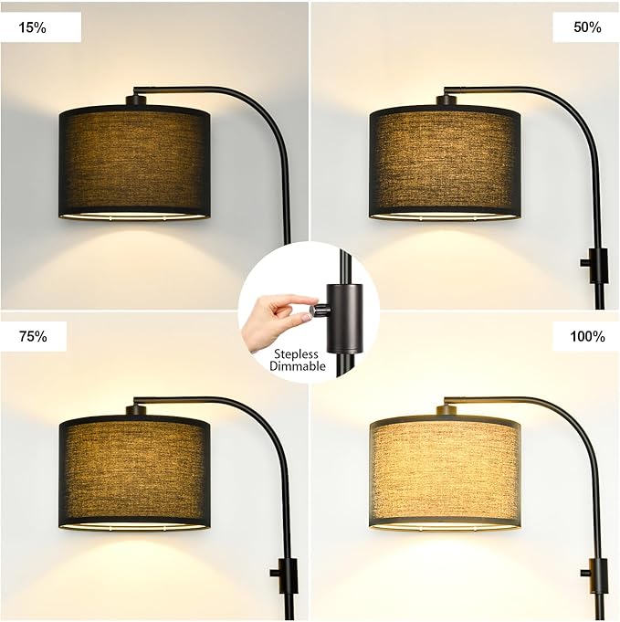 【Upgraded】 Dimmable Black Floor Lamp, 1200 Lumens LED Bulb Included, Arc Floor Lamps for Living Room Modern Standing Lamp with Black Shade, Tall Lamp for Living Room Bedroom Office Reading Room Office - Bloomnest