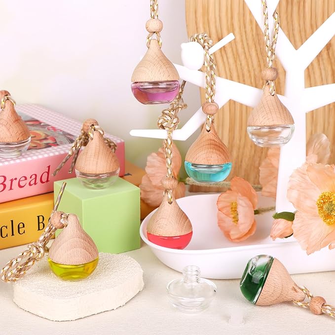 60 Pcs Hanging Car Air Freshener Car Diffuser Bottle Empty Glass Perfume Bottles Air Freshener Diffuser Bottle Pendant for Essential Oils Fragrance Aromatherapy Ornament Decor (Water Drop) - Bloomnest