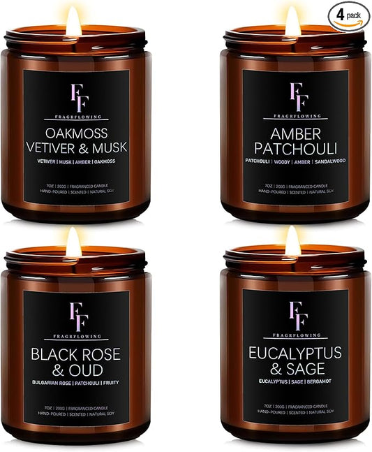 Scented Candles Set, Candles for Home Scented Soy Wax Candle, 4 Pack 28 Oz Aromatherapy Candles Gift Set for Women Men (Patchouli/Vetiver/Sage/Rose) - Bloomnest