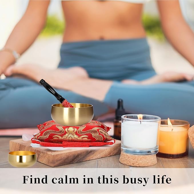 Tibetan Singing Bowl Set - 3" Portable Handcrafted Meditation Sound Bowl for Yoga, Mindfulness, Chakra Healing, Stress Relief, Complete Kit with Cushion & Mallet | Spiritual Gifts for Beginners 3 Inch - Bloomnest