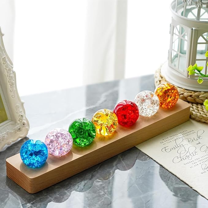 7PCS Crystal Ball 7-Color LED Sphere Light with Wooden Stand, Meditation & Yoga Ambient Glass Lamp for Home, Bedroom & Wellness Decor. - Bloomnest
