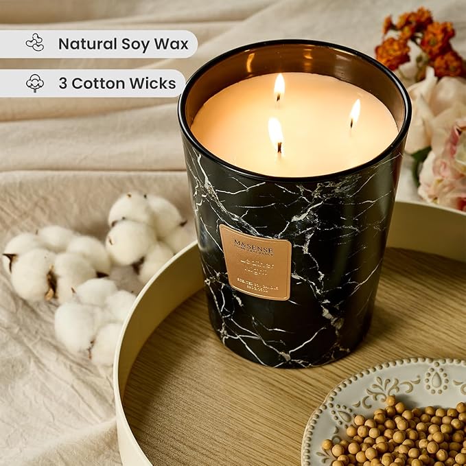 M&SENSE LeatherNight Scented Candles for Home, 3-Wick Highly Scented Jar Candles, Extra Large Candle 35 Oz 150 Hours Long Lasting Burning, Relaxing Aromatherapy Candle for Stress Relief, Meditation - Bloomnest