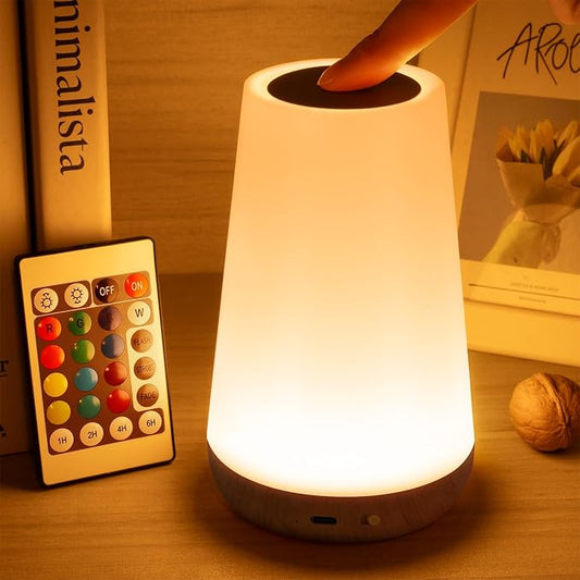 Auxmir Night Light, Dimmable Touch Lamp for Bedroom, 13 RGB Colors & 5 Brightness, Portable Rechargeable Bedside Table Lamp for Baby Nursery, Night Lights for Bedroom Living Room Bathroom Hallways - Bloomnest