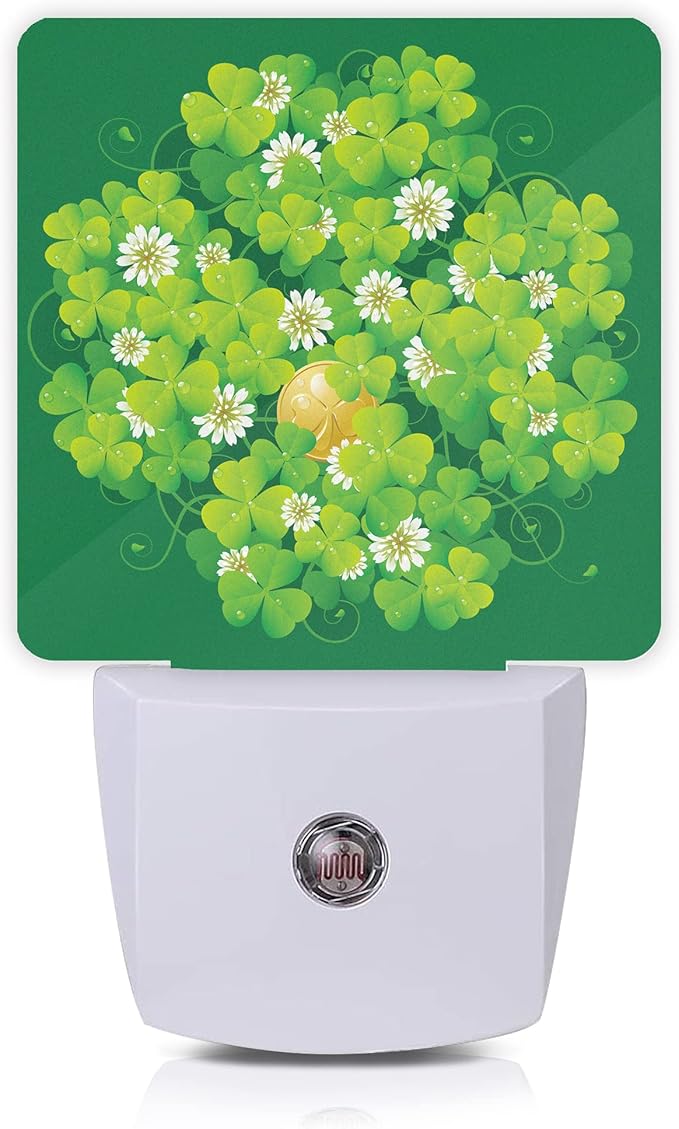 St Patrick's Day Night Light,Happy Green Clover Night Lights Plug into Wall with Dusk to Dawn Light Sensors 0.5W Led Night-Lights for Stairway/Hallway/Bedroom St Patrick's Day Décor - Bloomnest