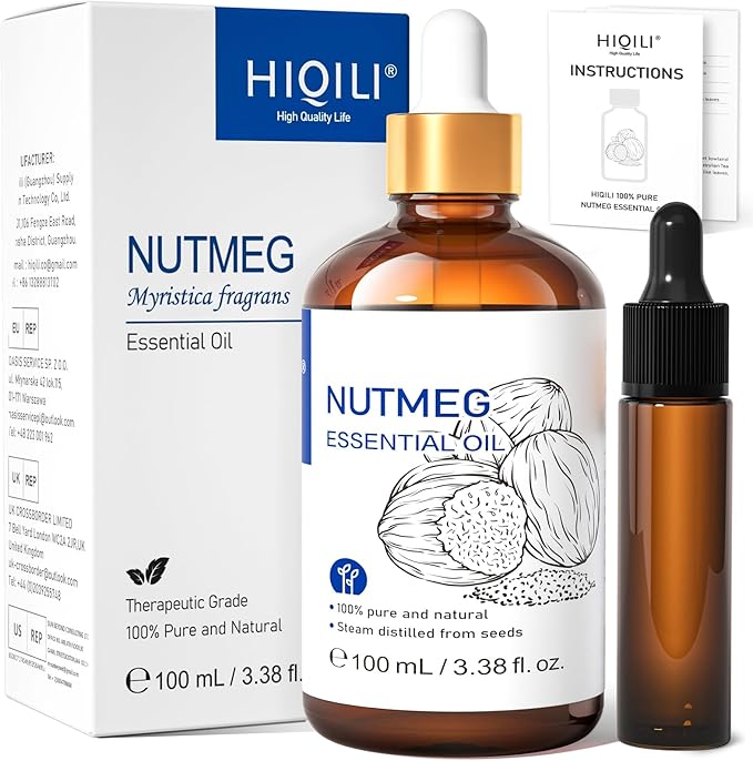 HIQILI Nutmeg Essential Oil 3.38 Fl Oz, Pure Natural Nutmeg Oil for Aromatherapy, Diffuser - 100ml - Bloomnest