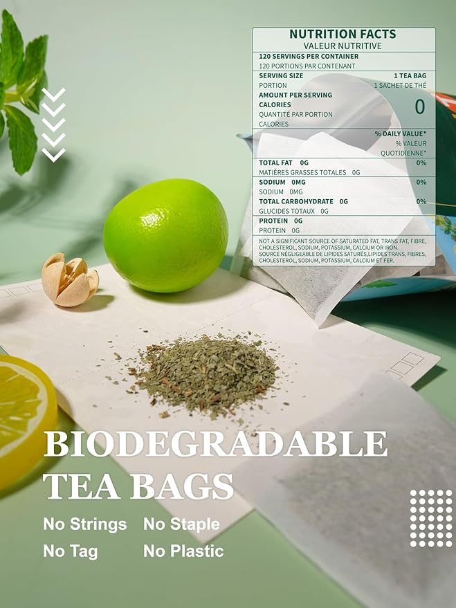 HYNTMYT Lemon Balm Tea Bags, Refreshing & Aromatic, Natural Lemon Balm Leaves Herbal Tea, Caffeine Free, 120 Count - Bloomnest