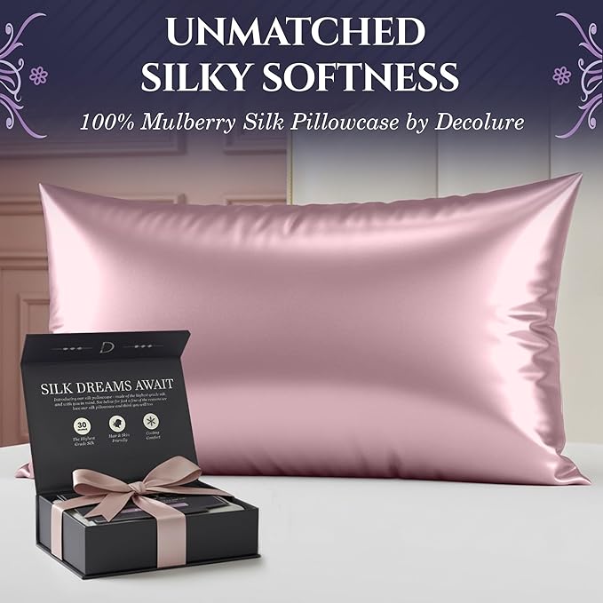 DECOLURE 100% Pure Mulberry Silk Pillow Case Queen Size – Highest Grade 30 Momme 6A+, Luxuriously Soft & Cooling Silk Pillowcase for Hair & Skin, Hypoallergenic, Breathable, Hidden Zipper (Coral) - Bloomnest
