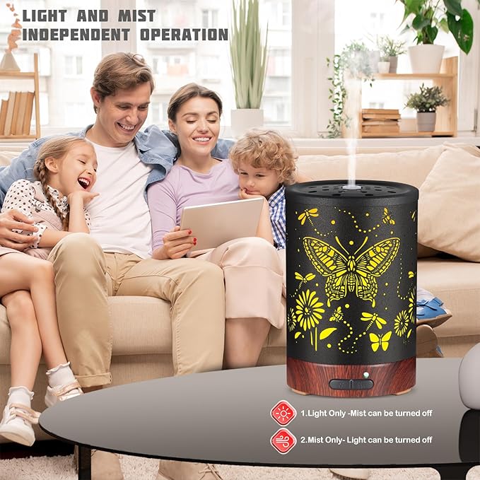 Metal Essential Oils Diffuser 150ML Christmas Aromatherapy Diffuser Cool Mist Humidifier with 7 Colors Lights Waterless Auto Off Air Diffusers as Gifts for Mom(Butterfly) - Bloomnest