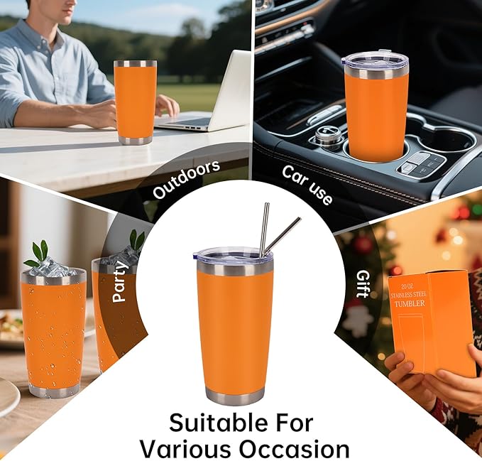 IEOVIEE 32 Pack, 20oz Stainless Steel Bulk Tumblers with Lids and Straws, Double Wall Insulated Travel Mug, Durable Powder Coated Tumbler Bulk Cup for Cold and Hot Drinks(Orange) - Bloomnest