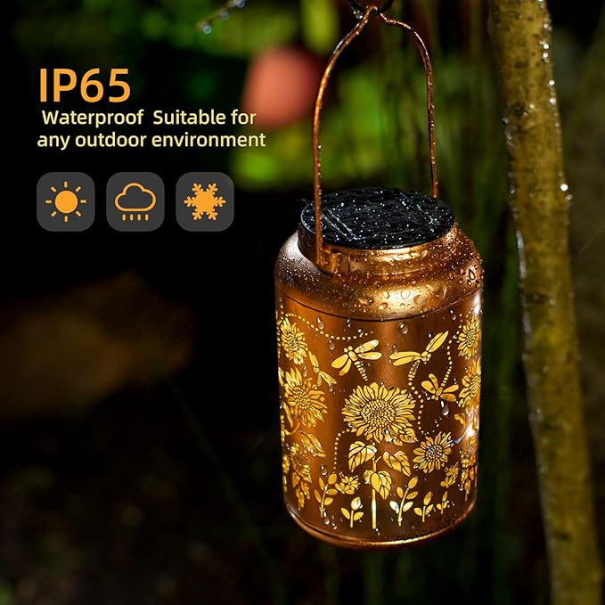 2pack Solar Lanterns Lights Outdoor Hanging Lantern Waterproof Metal LED Dragonfly Christmas Decor Gifts for Women Men Mom Grandma Solar Light for Garden,Yard,Patio, Lawn,Pathway,Landscape - Bloomnest
