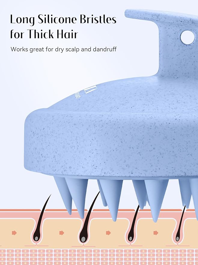 HEETA Scalp Massager Hair Growth, Soft Silicone Scalp Scrubber Shampoo Brush for Exfoliation, Dandruff Removal & Head Massage Stress Relax, Wet & Dry Use for Thick, Thin Hair Care, Wheat Straw Blue HEETA