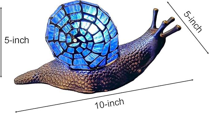 Bieye L10983 Land Snail Tiffany Style Stained Glass Accent Table Lamp for Home Decoration (Blue, 10" D x 5" W x 5" H) - Bloomnest