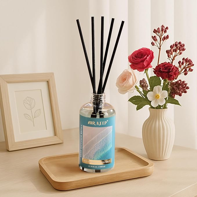 Airkeep Reed Diffuser Oil Refill with Diffuser Sticks, 6.76 Fl Oz(200ml) Ocean Mist&Sea Salt Scented Oils, Aroma Therapy, Home Fragrance & Air Freshener, Office Décor, Decoration - Bloomnest