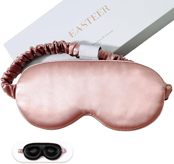 100% 22 Momme Mulberry Silk Sleep Mask, Eye Cover for Sleeping, Blackout 3D Sleep Masks for Lash Extensions with Adjustable Strap for Men and Women (Rose Gold) - Bloomnest