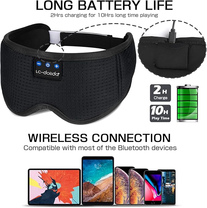 Sleep Headphones Sleep Mask with Bluetooth Headphones, LC-dolida Eye Mask for Sleeping Eye Pillow Sleeping Headphones for Side Sleepers Thin Speaker Cool Gadgets Gifts for Men&Women - Bloomnest