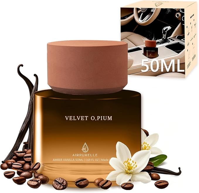 Car Air Freshener 50ML (1.7 FL OZ) Car Air Fresheners Fragrance - Amber Vanilla Fragrance Oil Air Diffuser for Car, 180+ days Long Lasting Perfume, Car Air Freshner Aroma Stone Cap Design, Made in USA - Bloomnest