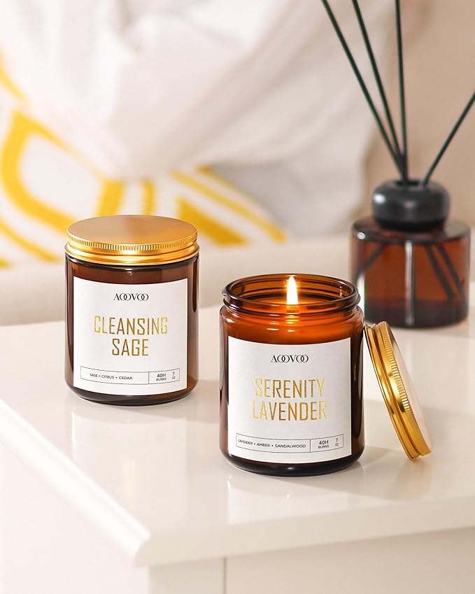 AOOVOO Candle Set - 4PC Scented Candles, 28 oz Soy Candles, Soy Candle for Home Scented, Sage/Jasmine/Eucalyptus/Lavender - Bloomnest