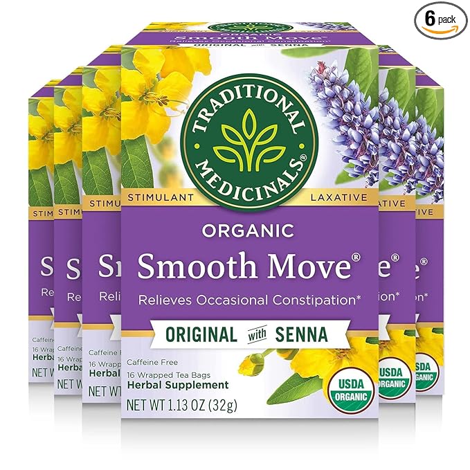 Traditional Medicinals Tea, Organic Smooth Move, Relieves Occasional Constipation, Senna, 96 Tea Bags (6 Pack) - Bloomnest