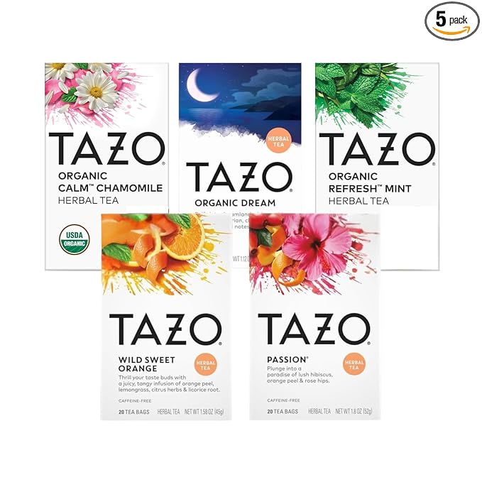 TAZO Herbal Tea Tea Bags Mint, Chamomile, Organic Dream, Wild Sweet Orange (Unsweetened) & Passion (1ea) (Variety Pack) - Bloomnest