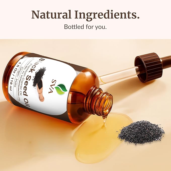 SVA Black Seed Oil - 4 Fl Oz – 100% Natural Cold Pressed Black Seed Oil - for Face, Skin Care, Hair Care, Scalp Massage & Body Massage – Carrier Oil with Dropper - Bloomnest