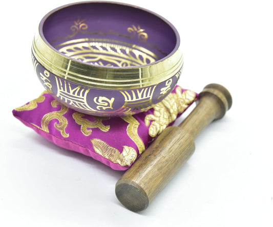 3.75" Tibetan Meditation Yoga Singing Bowl Green Set with free Wooden Mallet and Silk Cushion from Nepal, Singing bowls. (Purple)
