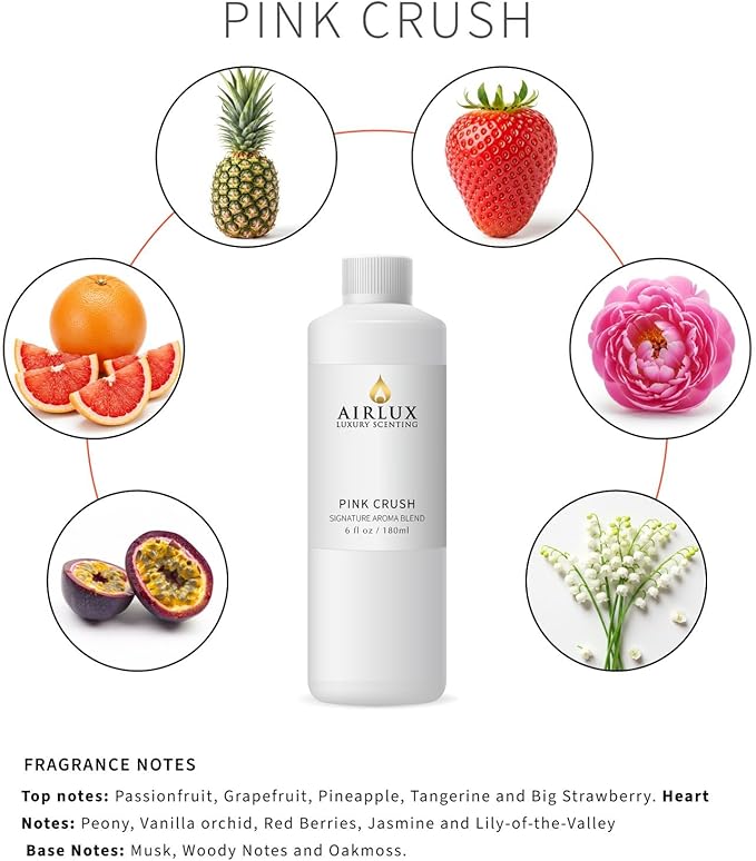 Signature Aroma Oil No. 39 Pink Crush – Passionfruit, Grapefruit, Pineapple – Aroma Oil for Cold Air & Waterless Diffusers and DIY Crafts – 180 mL, 6.1 fl oz Eco Refill Bottle Airlux