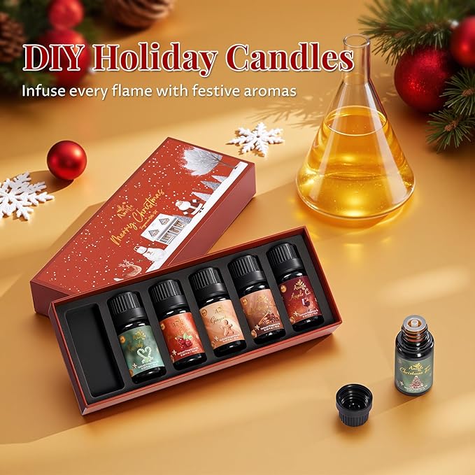 Christmas Essential Oil Set, Essential Oils for Diffusers for Home, Fragrance Oil Gift Set | Gingerbread, Candy, Christmas Tree, Spice, Cranberry, Apple Cider | Aromatherapy, Candle & Soap Making - Bloomnest