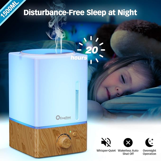 Exqline 1500ml Large Aroma Essential Oil Diffuser - Unique Aromatherapy Humidifier for Large Room (Wood Grain) - Bloomnest
