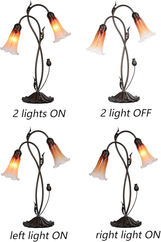 Bieye L10698 Lily Flower Blown Glass Accent Table Lamp for Living Room Bedroom Decoration (2-Light, Orange) - Bloomnest