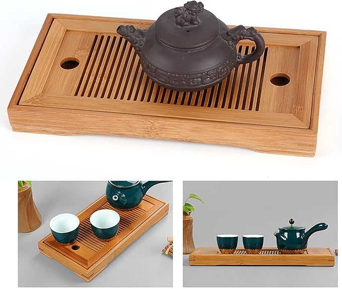 Joyzan Chinese Tea Tray, Mini Bamboo Japanese Gongfu Serving Plate Kung Fu Water Storage Drainage Table Small Wooden Natural Wood Set Box Reservoir Drawer Type Box Household Home Office Teahouse - Bloomnest