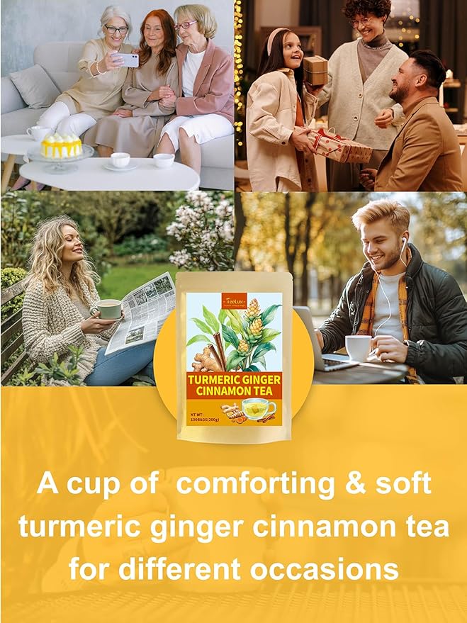 TeeLux Turmeric Ginger Cinnamon Tea, Natural Turmeric Herbal Tea with Ginger and Cinnamon, Spicy & Sweet Flavor, Caffeine Free, 100 Count - Bloomnest