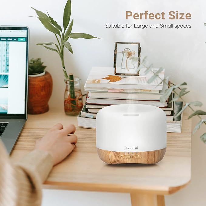 Homeweeks 300ml Essential Oil Diffuser, Quiet Aromatherapy Mist Diffusers for Essential Oils, Wood Grain, Ultrasonic, Remote Control, Timer, 7 Colors Light for Bedroom (300ml) - Bloomnest