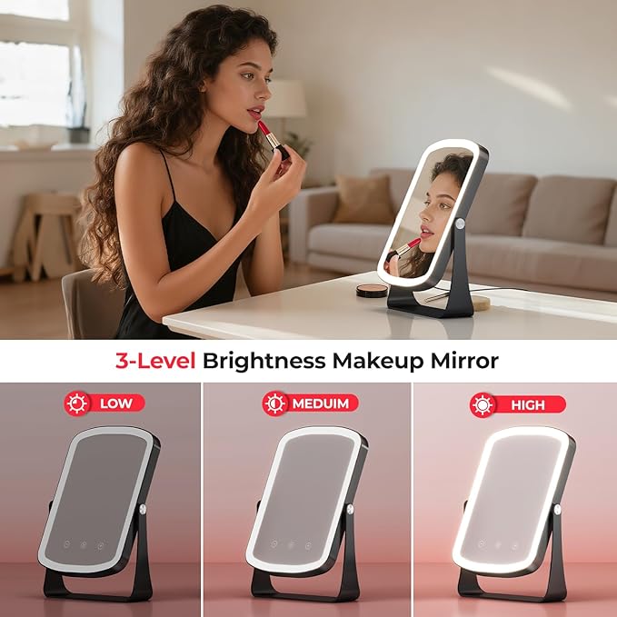 Red Light Therapy Panel, 460/590/660/850nm 4-Color Light Mode, 120 LEDs Facial Infrared Light Therapy Devices with Lighted Makeup Mirror, Timer, Portable Red Light Therapy for Face, Body, Pain Relief Morfone