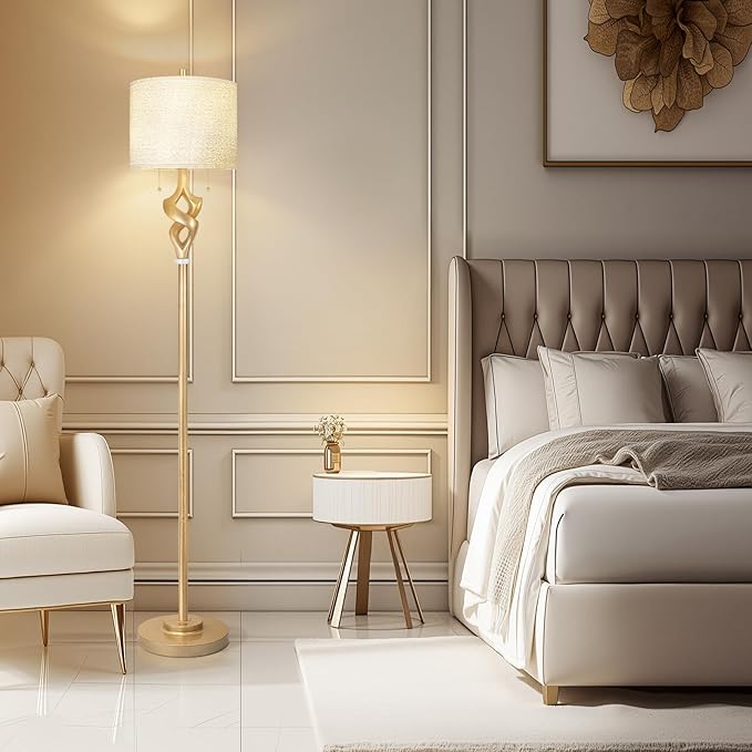 Scenekoy Sculptural 65.5” Floor Lamp for Living Room Bedroom, Gold Leaf Finish & Resin Body, Pull Chains Switch Standing Lamp, Brightness Adjustable Corner Lamp with Bulb Prefer for Home Office Bar - Bloomnest