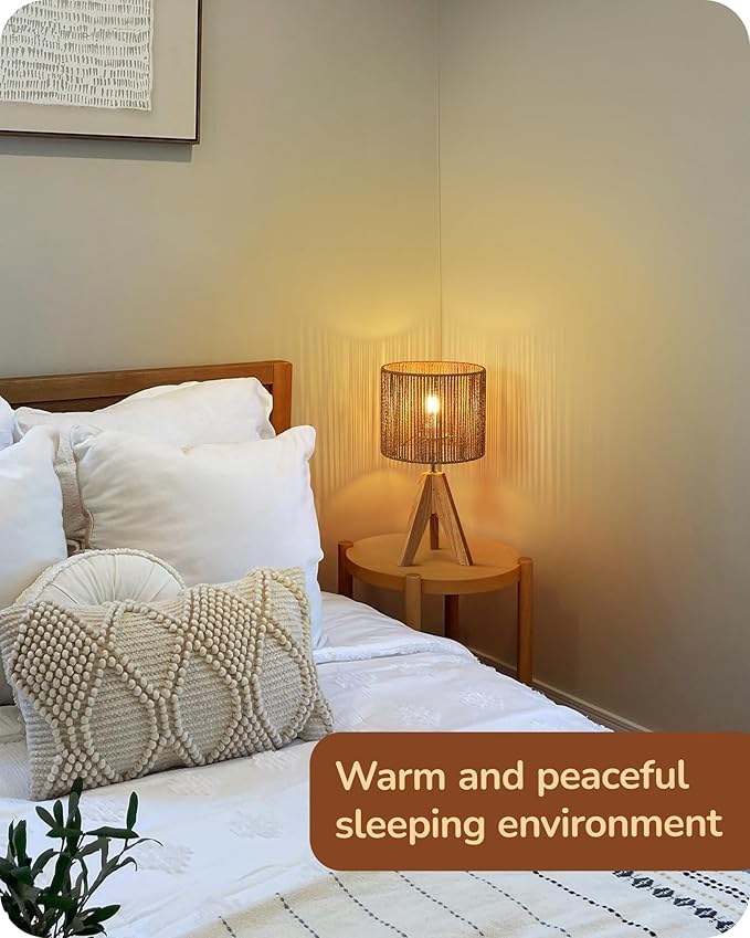 EDISHINE Small Rattan Table Lamp, Wood Tripod Bedside Lamp, Boho Nightstand Lamp for Living Room, End Table, Office, E26 Base, Natural Style - Bloomnest