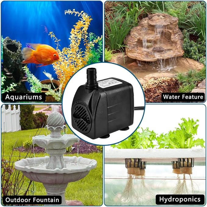 DOMICA 220GPH Ultra Quiet Fountain Pump (15W 800L/H), Small Submersible Pump for Pond, Water Feature, Aquariums, Hydroponics, Indoor or Outdoor Fountain - Bloomnest