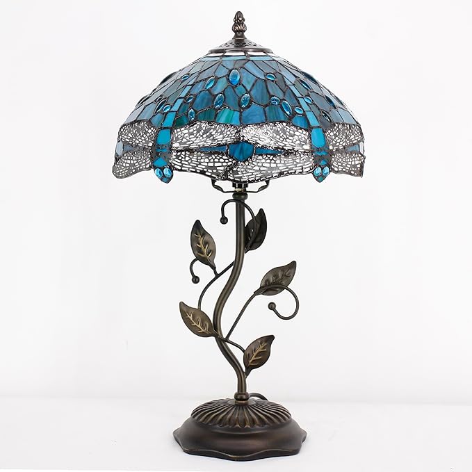 Tiffany Lamp Table Lamp Stained Glass Desk Lamps 12X12X19 Inches Reading Light Decor Bedroom Living Room (Green Blue Dragonfly Style) - Bloomnest