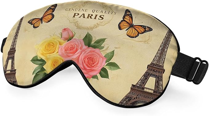 Eiffel Tower Eye Mask Sleeping Mask Vintage Paris Postcard Flower Butterfly Sleep Masks Silky Soft Eye Cover for Women Men Shading Blindfold for Air Travel Sleeping - Bloomnest